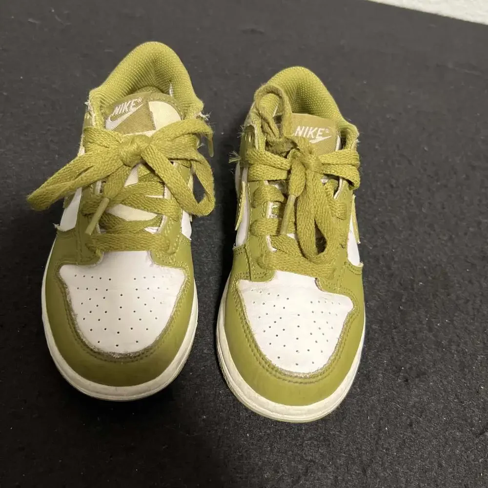 Nike FB9108-108 Green White Leather Sneakers Unisex Kids 12C Low Top